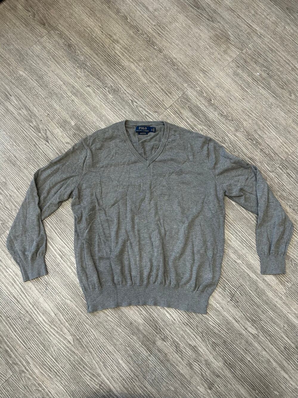 Polo Ralph Lauren Sweater Mens Large Gray 100% Pima Cotton V-Neck Pony Logo